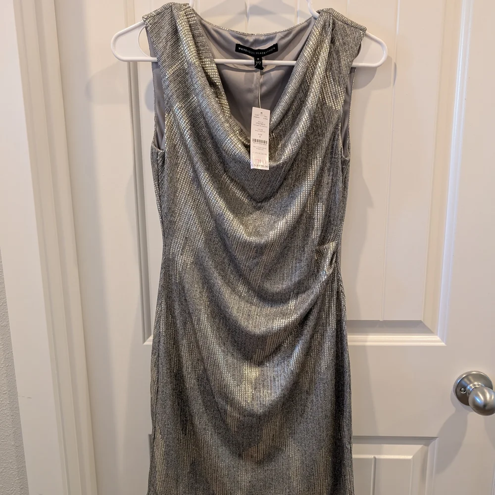 White House Black Market Shimmering Silver Mini Dress - Picture 2 of 6